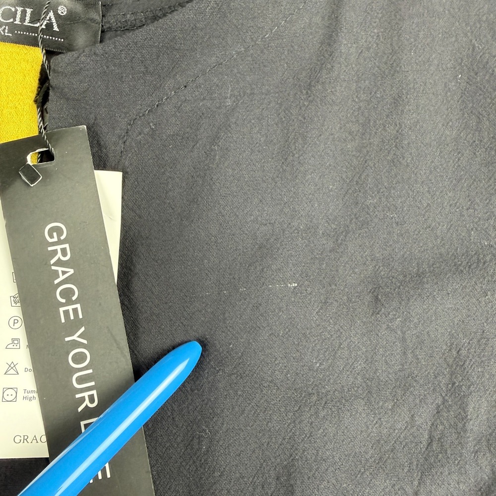 NWD Gracila Maxi Dress Plus 2XL Black Yellow Sleeveless Cotton Pocket Lagenlook - Picture 8 of 16